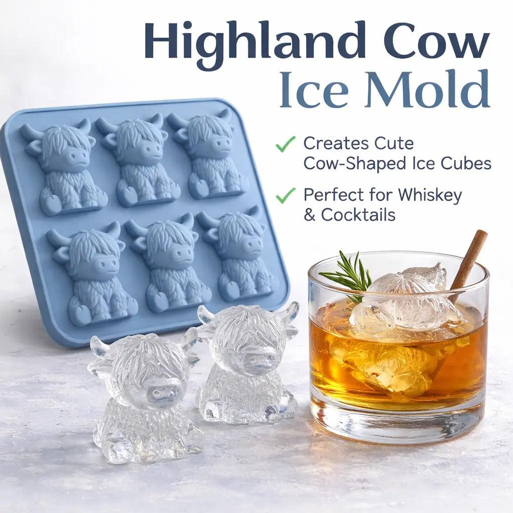 3D Mini Highland Cow Silicone Ice Cube Mold - Ideal for Whiskey Cocktails, Parties, and Gift Giving