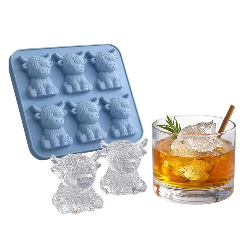 3D Mini Highland Cow Silicone Ice Cube Mold - Ideal for Whiskey Cocktails, Parties, and Gift Giving