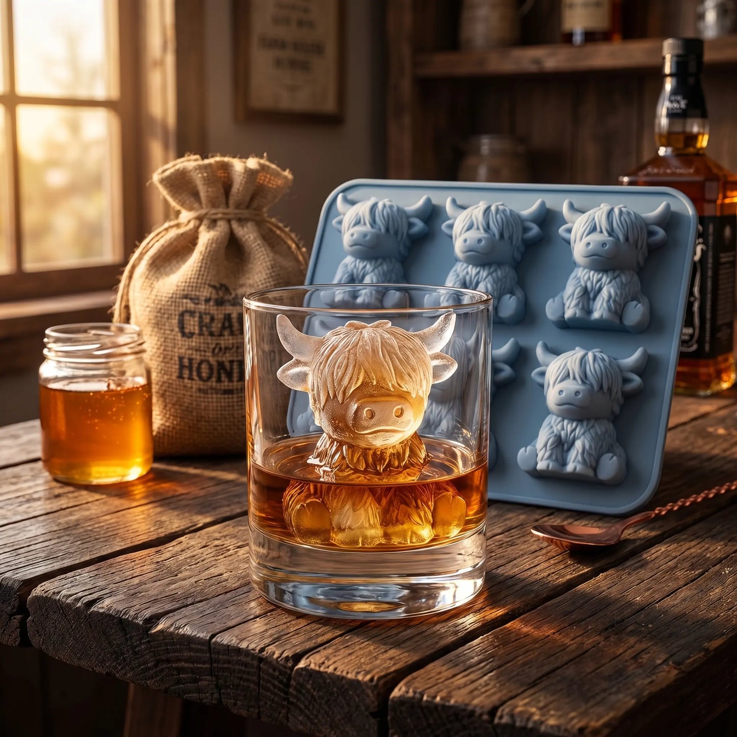 3D Mini Highland Cow Silicone Ice Cube Mold - Ideal for Whiskey Cocktails, Parties, and Gift Giving