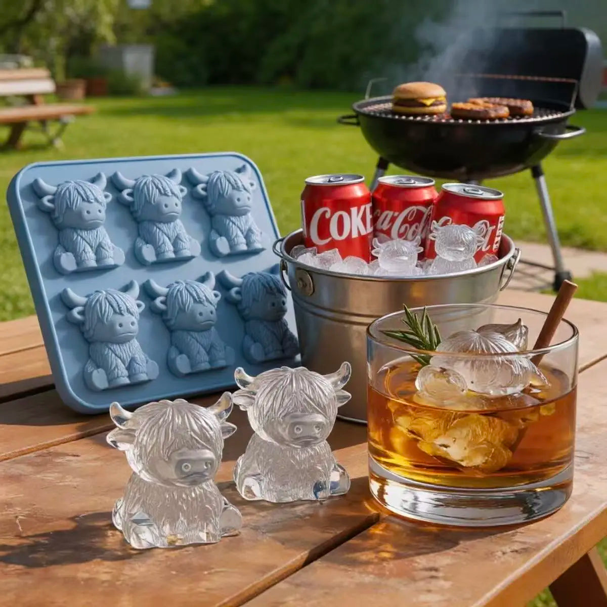 3D Mini Highland Cow Silicone Ice Cube Mold - Ideal for Whiskey Cocktails, Parties, and Gift Giving